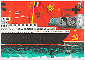 The Big Cheese, Philip Orenstein (American, born France, Paris 1938), Triptych consisting of a six-color lithograph, five-color lithograph, and five-color lithograph and decals adhered with Rhoplex-N580 adhesive, printed on White Arches, Kitikata, Hosho paper