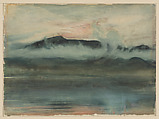 The Old Man of Coniston from the gardens at Brantwood (recto); Sketch of a sinking boat (verso), Arthur Severn (British, London 1842–1931 London), Watercolor and gouache (recto); fabricated black crayon (verso)