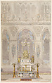 Interior Elevation of Reims Cathedral with a Statue of King Louis I and an Altar placed at Front, Charles Percier (French, Paris 1764–1838 Paris), Pen and black ink, watercolor, over graphite