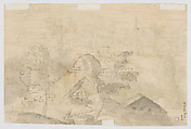 View of an Island with Antique Ruins (The Abduction of Europa), from: Imagini Favolose, Giovanni Battista Pittoni the Elder (Italian, Vicenza ca. 1520–ca. 1583 Venice (?)), Etching, state before initials; verso drawing in pen and ink with wash