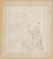 Virgin and Child with Saints Dominique and Thérèse, with vignettes featuring scenes from the life of Christ (recto); Sketches of religious scenes (verso), Gabriel de Saint-Aubin (French, Paris 1724–1780 Paris), Black chalk, pen and black ink, brush and gray wash, partial squaring in black chalk (recto); black chalk (verso)