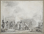 Macartney, governor of the Island of Grenada surrendering his sword to the comte d’Estaing, Gabriel de Saint-Aubin French, Pen and black ink, brush and gray wash over black chalk with stumping, touches of blue wash