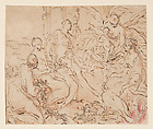 Allegory of the Birth of the Duc de Bourgogne, Gabriel de Saint-Aubin  French, Pen and brown ink over black chalk with brush and pink wash