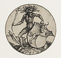 Shield with Greyhound Held by Wild Man, Martin Schongauer German, Engraving