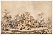 Project for a Monumental Fountain, Augustin Pajou French, Pen and brown and black ink, brush and brown and gray wash