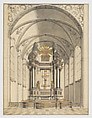 Presentation Drawing of a late Baroque Altar inside a Church, Anonymous, Central European, 18th century Central European, Pen and black and brown ink, brush and gray wash, watercolor, and metallic pigment