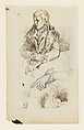 Two Studies of a Young Girl (possibly Louise-Reine Guffroy)(recto); A Study of a seated man with sketches of  his hand, a girl, and a head (verso), Adélaïde-Marie-Anne Castellas-Moitte (French, 1747–1807), Pen and brown ink (recto); graphite, pen and brown ink (verso)