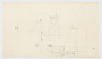 Grave Monument with Vase, for "Rhodes" (recto); Scaffolding and pulley systems (verso), Alexander Maxwell (American, active 1838–80), Ink and wash (recto); graphite (verso)