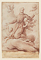 Saint Ignatius with Putti, Anonymous, Italian, 18th century  Italian, Dark red (crayon-like) chalk over traces of black chalk