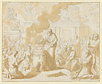 Classical Scene with Figures Gathered around a Sacrificial Altar, Louis Félix de La Rue  French, Pen and black ink, brush and gray wash