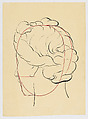 Schematic female head, seen from behind, Anonymous, 18th century (?), Pen and black and red ink on tracing paper
