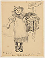 Young Girl Carrying a Basket, Edwin Austin Abbey American, Pen and ink