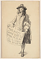Man in seventeenth-century dress holding a scroll: With every Good Wish from M. G. and E. A. Abbey for 1911, Edwin Austin Abbey American, Pen and ink