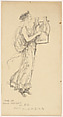 Woman in a Grecian Gown Playing a Lyre, Edwin Austin Abbey American, Pen and ink