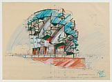 Spiral Apartment House (Ramat Gan, Israel, 1984–1989), Zvi Hecker  Israeli, Pen and black ink, colored pencil, graphite
