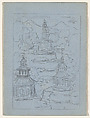Three drawings on a folded sheet, Herbert E. Crowley (British, Eltham, Kent 1873–1937 Ascona, Switzerland), Graphite, ink, watercolor on blue paper