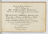 Accurate Representation . . .Des Herrlichen Festins Welches. . .Francisca Sibylla Augusta, Marggräffin zu Baaden und Hochberg. . .In. . .Schloss Ettlingen Anno 1729. . .gegeben, Published by Johann Christian Leopold, Engraving, hand-colored in water color