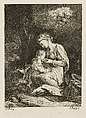 The Virgin and Christ Child in a rural landscape, with four putti gazing down through clouds, after Barocci, Johann Anton Riedel Swiss, Etching