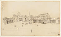View of St. Peter’s Square, Rome, Auguste Raffet French, Graphite