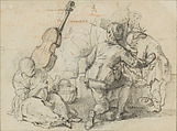 Studies for “The Country Dance”, Gabriel de Saint-Aubin  French, Black and red chalk with touches of brush and gray wash