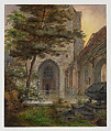 A Portal of a Church, Ernst Ferdinand Oehme German, Watercolor and brown ink, heightened with white opaque watercolor, on wove paper