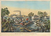 "High Water" in the Mississippi, Frances Flora Bond Palmer American, born England, Hand-colored lithograph