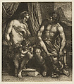 Venus and Anchises, accompanied by Cupid, Wallerant Vaillant Dutch, Mezzotint; second state of two