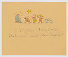 Merry Christmas, Zohmah and Jean Charlot, Jean Charlot  French, Black ink with watercolor on brown card