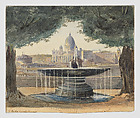 The Fountain of the Académie de France in Rome (recto); The Gate of San Giovanni in Rome and a lakeside village (verso), Anonymous, British, 19th century  British, Recto: watercolor over pen and ink<br/>Verso: watercolor and graphite