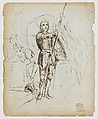 Vignette with Crown, Armor and Ecclesiastical Elements(recto); Knight in Armor (verso), Attributed to Charles Frederick Buckley (Irish, Cork 1812–1869), Recto: brush and gray wash over pen and black ink
Verso: pen and black ink over graphite