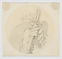 Hand Holding Brushes, Palette, and a Wreath, Anonymous, French, 19th century  French, Brush and yellow watercolor over graphite