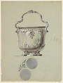 Design for a Silver Vessel (Wine Cooler?), Anonymous, French, 19th century  French, Black and white chalk, brush and colored wash, heightened with gouache, over graphite