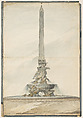 Design for an Egyptian Obelisk with Fountain for Pope Pius VI, Giovanni Stern  Italian, Pen and dark brown ink, brush and blue, gray and brown wash, over preliminary traces in graphite