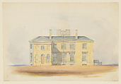 Design for a Classical Country House, Back Elevation, Anonymous, British, 19th century British, Watercolo, pen and ink