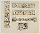 Designs for wall panels, Anonymous, French, 19th century, Pen and ink and watercolor