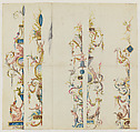 Designs for wall panels, Anonymous, French, 19th century, Pen and ink and watercolor