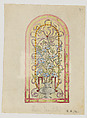 Stained Glass Design with Flowering Vase, E. E. Q. (American, late 19th century), Watercolor and pen and ink