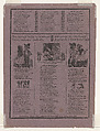 Broadsheet relating to the great skeleton of the Chin-Chun-Chan, José Guadalupe Posada (Mexican, Aguascalientes 1852–1913 Mexico City), Zincograph, type-metal engraving and letterpress on purple paper