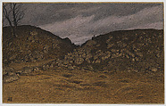 Landscape with a path between two dunes, Gunnar Hallström  Swedish, Charcoal, watercolor, and gouache