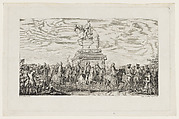 The Inauguration of the Statue of Louis XV, Vignette on page 1, from Description des Travaux qui ont précédé. accompagné et suivi la fonte en bronze d'un seul jet de la Statue Equèstre de Louis XV le bien-aimé dressée sur les mémoires de M. Lempereur ancien Echevin.  Par M. Mariette, Honoraire amateur de l'Académie Royale de Peinture et Sculpture, A Paris de l'Imprimerie de P.G. Le Mercier, Augustin de Saint-Aubin (French, Paris 1736–1807 Paris), Etching and engraving; second state of two (Bocher)