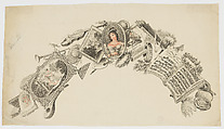 Fan leaf featuring Maria Malibran and musical motifs, Jean-Denis Nargeot  French, Etching, engraving, and stipple engraving, printed in black and red ink