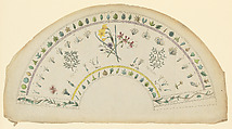Fan leaf adorned with botanical designs, Sarah Ashton  British, Etching, hand colored
