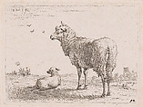 Ewe and Lamb, Karel Dujardin Dutch, Etching; second state of two