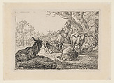 Goats and a Shepherdess Winding Skeins, Pieter van Laer, called Il Bamboccio  Dutch, Etching; first state of two (Hollstein)
