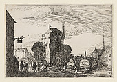 View of a Town with a Canal, Jan van de Velde I Netherlandish, Etching; third state of three (Hollstein)