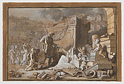 Bonaparte reviving the city of Lyon, Pierre Henri Revoil French, Pen and brown ink, brush and brown wash, over black chalk, heightened with white gouache