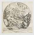 An allegorical composition relating to mortality(?), the three Fates surround a dying man (the artist's brother), Francisco Vieira 'Lusitano'  Portuguese, Etching