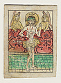 The Man of Sorrows between Two Angels, Anonymous, German, 15th century, Woodcut, hand-colored