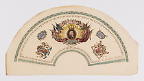 Fan design in honor of Ferdinand VII, King of Spain, Anonymous, British, 19th century British, Hand-colored engraving
