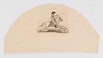 Fan leaf showing the Duke of Wellington in uniform on horseback, Anonymous, British, 19th century British, Etching and aquating